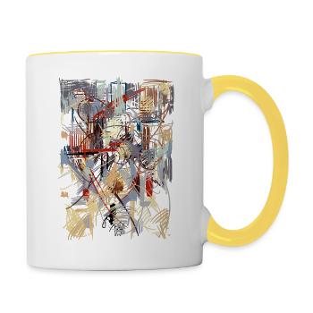 Abstrakte Kunst - Tasse zweifarbig - Weiß/Gelb - Rechts