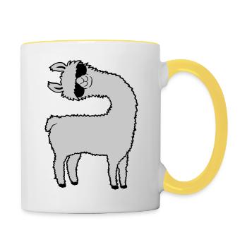 Lama guckt schief - Tasse zweifarbig - Weiß/Gelb - Rechts