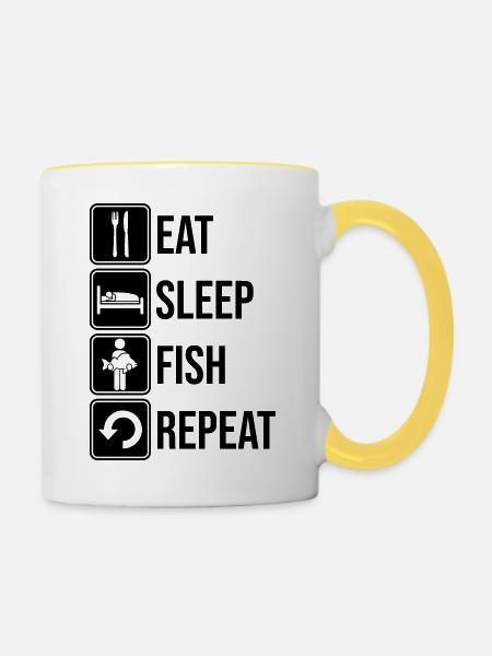 Fish Täglich Wiederholen - Tasse zweifarbig - Weiß/Gelb