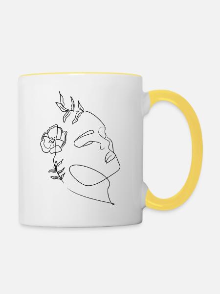 Lineart Design Frauengesicht - Tasse zweifarbig - Weiß/Gelb