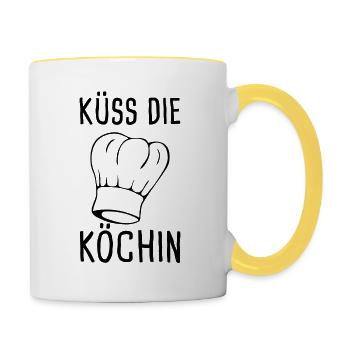 Küss die Köchin - Küchenfee - Tasse zweifarbig - Weiß/Gelb - Rechts