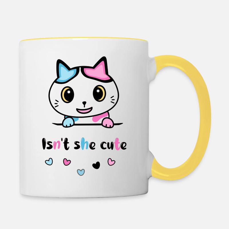 Petit chat « N’est-elle pas mignonne » - Mug contrasté - blanc/jaune