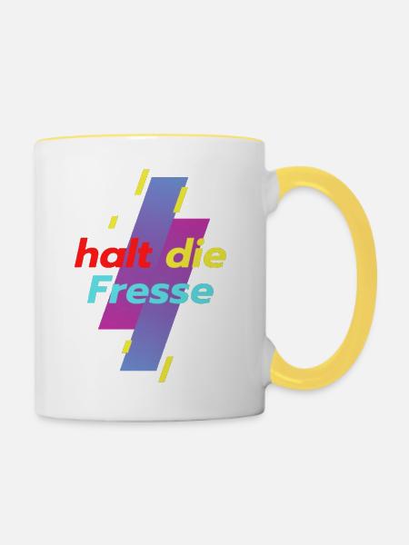 halt die Fresse - Tasse zweifarbig - Weiß/Gelb