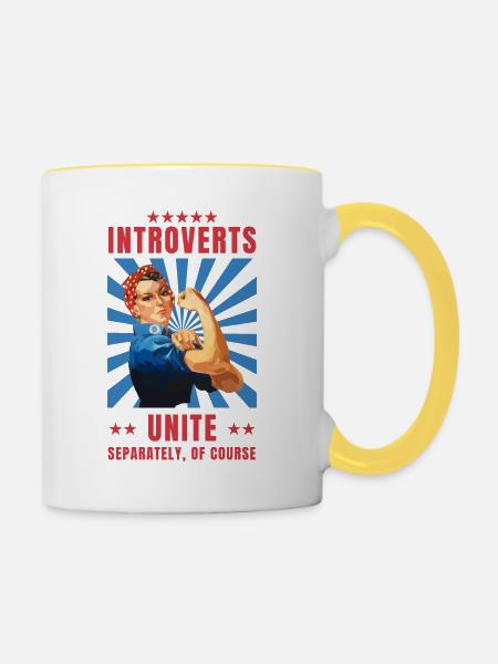 Agoraphobia introverts unite - Tasse zweifarbig - Weiß/Gelb
