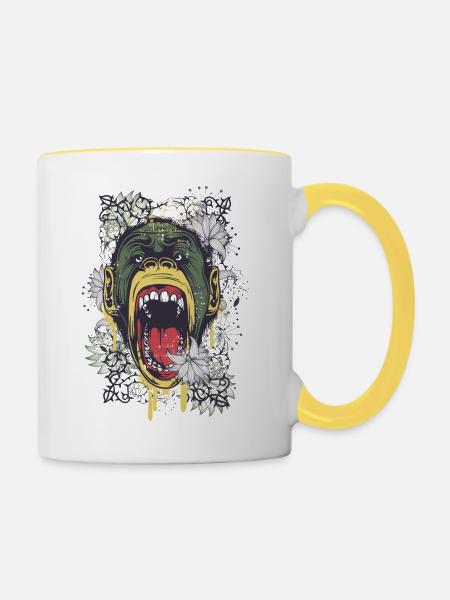 Schimpanse - Tasse zweifarbig - Weiß/Gelb