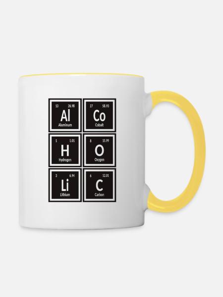 Alkoholisch - Periodensystem der Elemente - Tasse zweifarbig - Weiß/Gelb