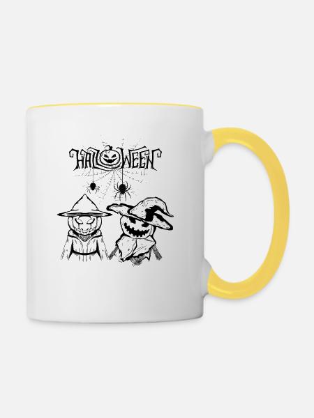 Halloween - Tasse zweifarbig - Weiß/Gelb