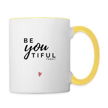 BeYOUtiful today! Spruch mit Selbstbewusstsein - Tasse zweifarbig - Weiß/Gelb - Rechts