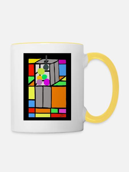 Aufzug v verbessert - Tasse zweifarbig - Weiß/Gelb