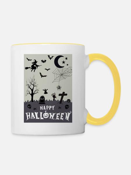 Happy Halloween - Tasse zweifarbig - Weiß/Gelb