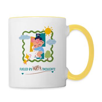 Fueled by Happy Thoughts - Pregnancy Announcement - Contrasting Mug - white/yellow - Right