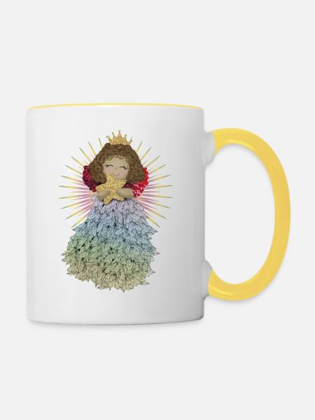 Engelchen mit Stern - Tasse zweifarbig - Weiß/Gelb