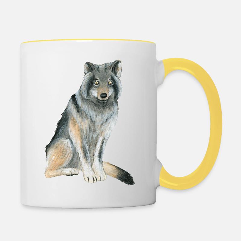 Wolf - Contrasting Mug - white/yellow