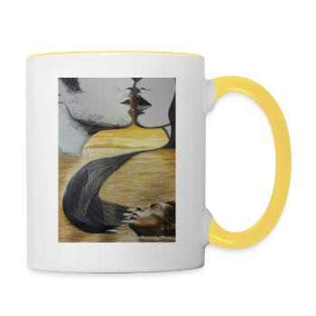 Surrealistische Malerei. Surreale Farbe - Tasse zweifarbig - Weiß/Gelb - Rechts