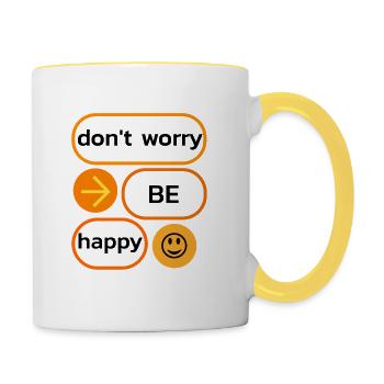 J’aime les vêtements / Ne t’inquiète pas - Mug contrasté - blanc/jaune - Droite