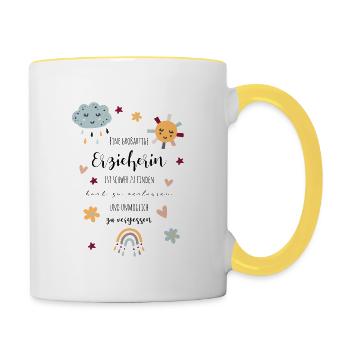 Eine großartige Erzieherin - Kindergarten Geschenk - Tasse zweifarbig - Weiß/Gelb - Rechts
