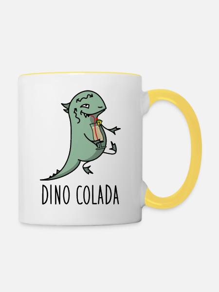 Dino mit Cocktail - Tasse zweifarbig - Weiß/Gelb
