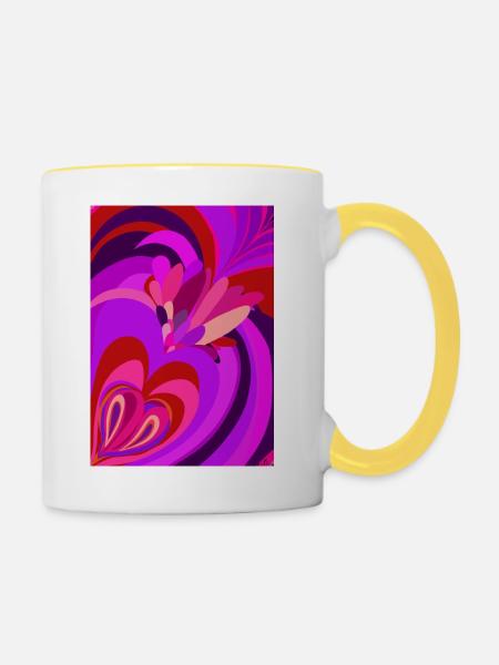 Psychedelisches Herz - Tasse zweifarbig - Weiß/Gelb