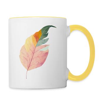 Buntes Blatt - Stilisierte Pflanzenillustration - Tasse zweifarbig - Weiß/Gelb - Rechts