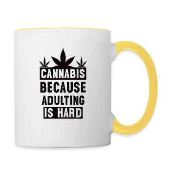 Cannabius because adulting is hard black - Contrasting Mug - white/yellow - Right