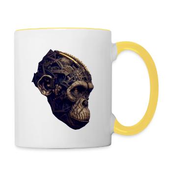 Fortschrittliche Evolution: Der Affe trifft KI - Tasse zweifarbig - Weiß/Gelb - Rechts