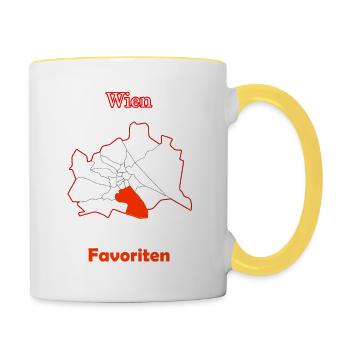 Bezirke Favoriten Karte mit Wien Stadtkarte - Tasse zweifarbig - Weiß/Gelb - Rechts