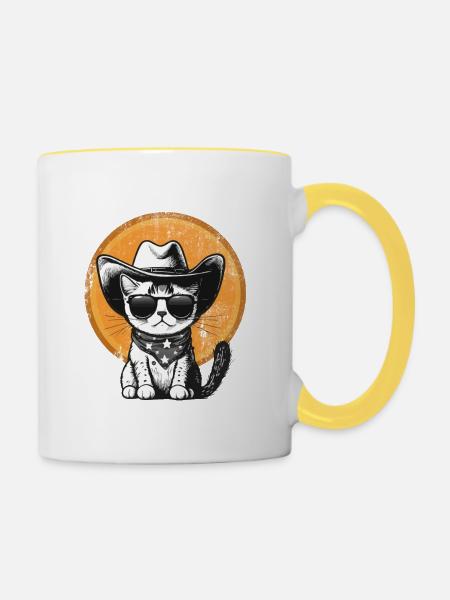 Cowboy Cat - Tasse zweifarbig - Weiß/Gelb