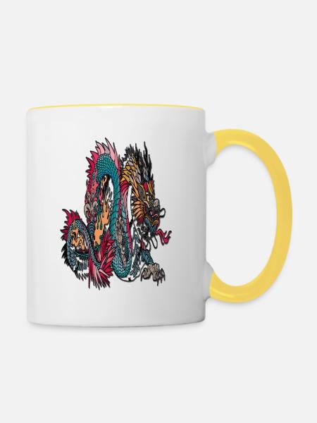 Drache - Tasse zweifarbig - Weiß/Gelb