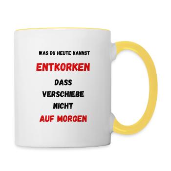 Korken Saufen cooler Spruch Lustig - Tasse zweifarbig - Weiß/Gelb - Rechts