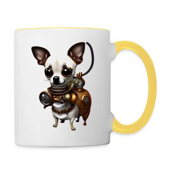 Steampunk Chihuahua - Tasse zweifarbig - Weiß/Gelb - Rechts