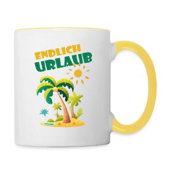 Endlich Urlaub - Tasse zweifarbig - Weiß/Gelb - Rechts