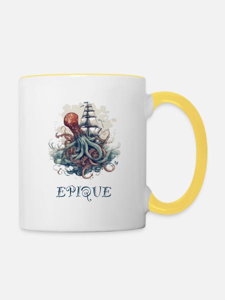 Oktopus-Kampf - Tasse zweifarbig - Weiß/Gelb