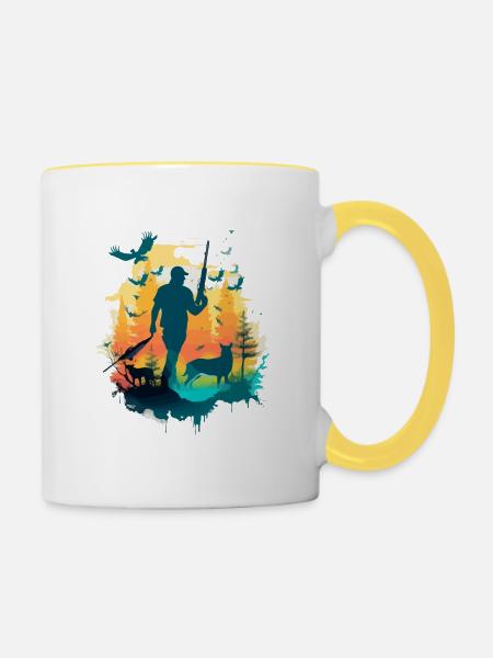 Marcus der Jäger - Tasse zweifarbig - Weiß/Gelb