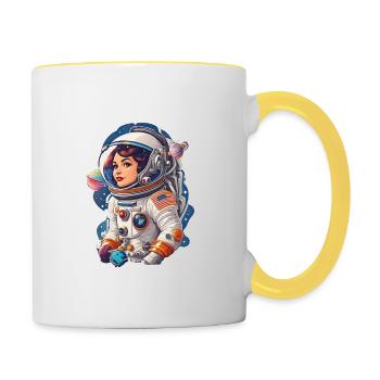 Weltraumfrau Astronautin rebell Prinzessin - Tasse zweifarbig - Weiß/Gelb - Rechts