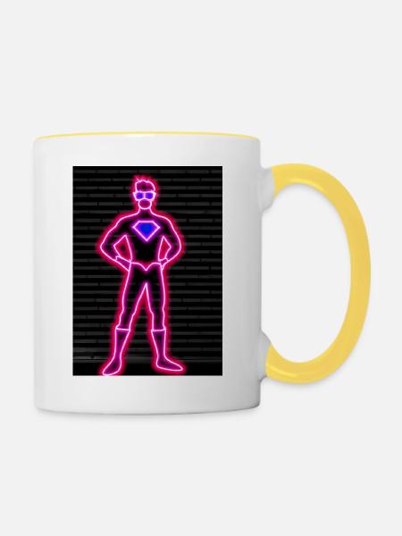 Superhelden Neon - Tasse zweifarbig - Weiß/Gelb