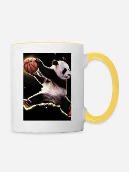 Basketball Dunk Panda - Tasse zweifarbig - Weiß/Gelb