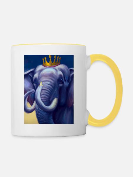 Elefant mit Krone - Tasse zweifarbig - Weiß/Gelb