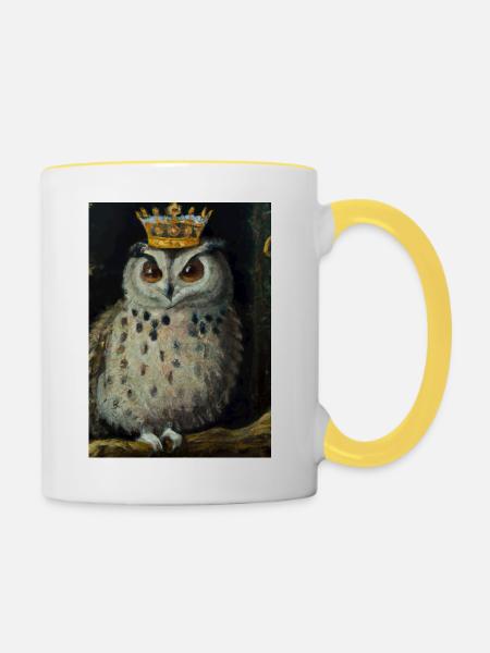 Eule mit Krone - Tasse zweifarbig - Weiß/Gelb