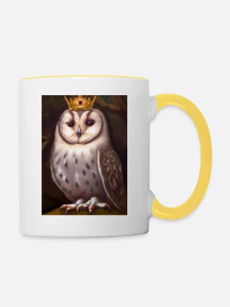 Eule mit Krone - Tasse zweifarbig - Weiß/Gelb