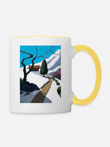 Pfad zu einem Berg - Tasse zweifarbig - Weiß/Gelb