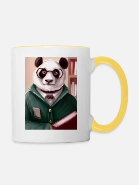 Bibliothekar Panda - Tasse zweifarbig - Weiß/Gelb