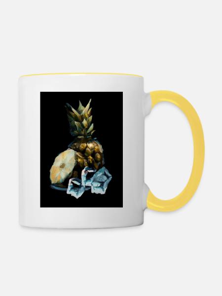 Ananas und Eiswürfel - Tasse zweifarbig - Weiß/Gelb