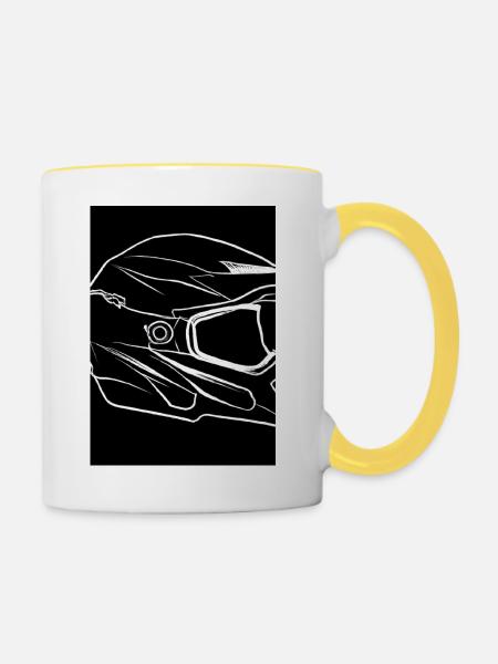 Motorradhelm - Tasse zweifarbig - Weiß/Gelb