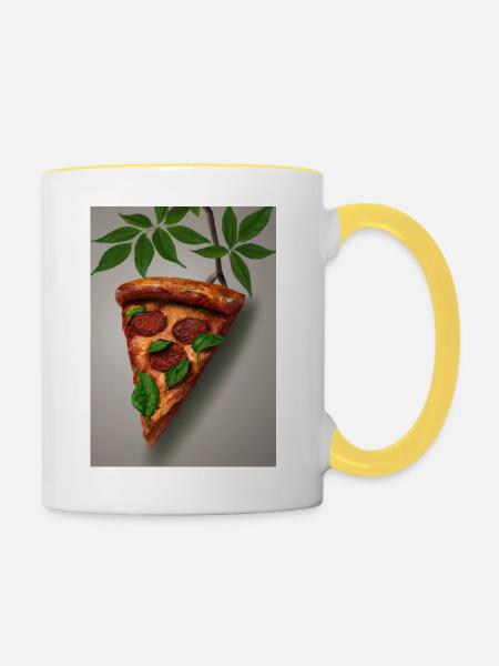 Wachsende Pizza - Tasse zweifarbig - Weiß/Gelb