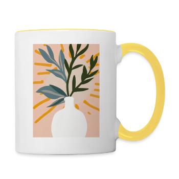Florale Blumenformen - Tasse zweifarbig - Weiß/Gelb - Rechts
