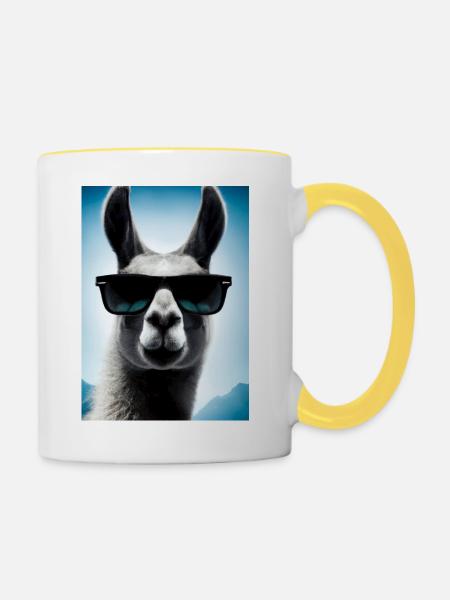 Lama mit Sonnenbrille - Tasse zweifarbig - Weiß/Gelb