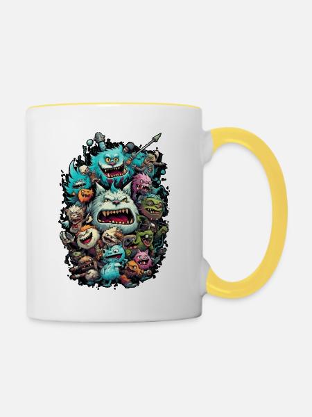 Angriff der Stubentiger - Tasse zweifarbig - Weiß/Gelb