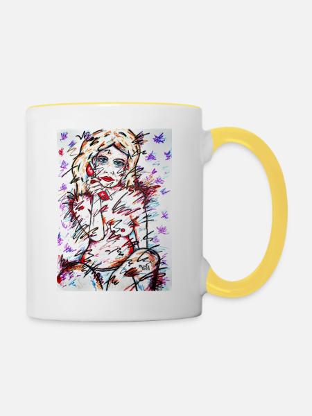 Telefonmädchen - Tasse zweifarbig - Weiß/Gelb