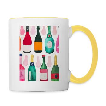 Flaschen-Muster-Malerei - Tasse zweifarbig - Weiß/Gelb - Rechts