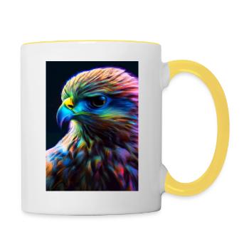 Buntes Vogelgesicht - Tasse zweifarbig - Weiß/Gelb - Rechts